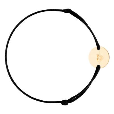 Bracelet Cordon Médaille Zodiaque Bélier & Soleil Plaqué Or Jaune, Longueur Ajustable - Lumiosa