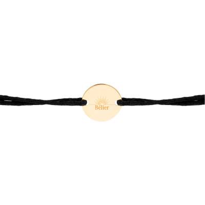 Bracelet Cordon Médaille Zodiaque Bélier & Soleil Plaqué Or Jaune, Longueur Ajustable - Lumiosa