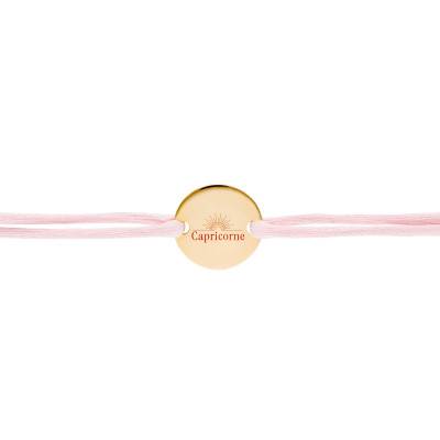 Bracelet Cordon Médaille Zodiaque Capricorne & Soleil Plaqué Or Jaune, Longueur Ajustable - Lumiosa