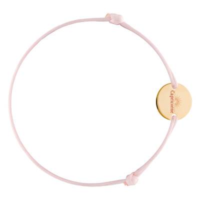 Bracelet Cordon Médaille Zodiaque Capricorne & Soleil Plaqué Or Jaune, Longueur Ajustable - Lumiosa