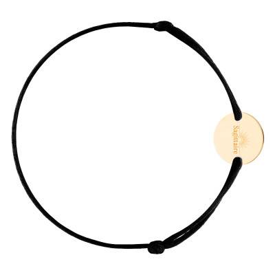 Bracelet Cordon Médaille Zodiaque Sagittaire & Soleil Plaqué Or Jaune, Longueur Ajustable - Lumiosa