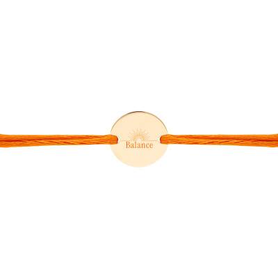 Bracelet Cordon Médaille Zodiaque Balance & Soleil Plaqué Or Jaune, Longueur Ajustable - Lumiosa