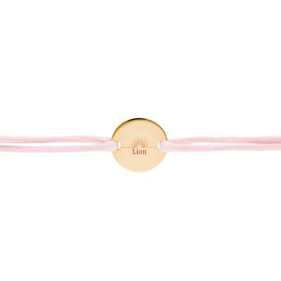 Bracelet Cordon Médaille Zodiaque Lion & Soleil Plaqué Or Jaune, Longueur Ajustable - Lumiosa