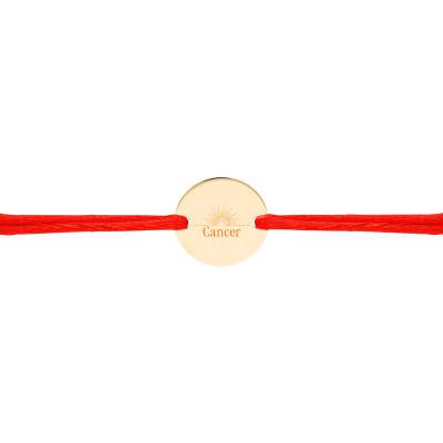 Bracelet Cordon Médaille Zodiaque Cancer & Soleil Plaqué Or Jaune, Longueur Ajustable - Lumiosa