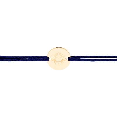 Bracelet Cordon Médaille Zodiaque Cancer & Etoiles Plaqué Or Jaune, Longueur Ajustable - Lumiosa