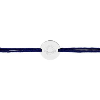 Bracelet Cordon Médaille Zodiaque Cancer & Etoiles en Argent 925, Longueur Ajustable - Lumiosa