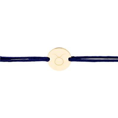 Bracelet Cordon Médaille Zodiaque Taureau Plaqué Or Jaune, Longueur Ajustable - Lumiosa