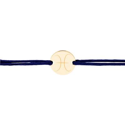 Bracelet Cordon Médaille Zodiaque Poissons Plaqué Or Jaune, Longueur Ajustable - Lumiosa
