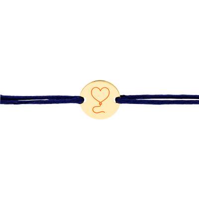Bracelet Cordon Médaille Ballon Coeur en Plaqué Or Jaune, Longueur Ajustable - Lumiosa