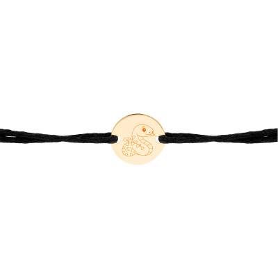 Yellow Gold-Plated Chinese Zodiac Snake Medal Cord Bracelet, Adjustable Length - Lumiosa