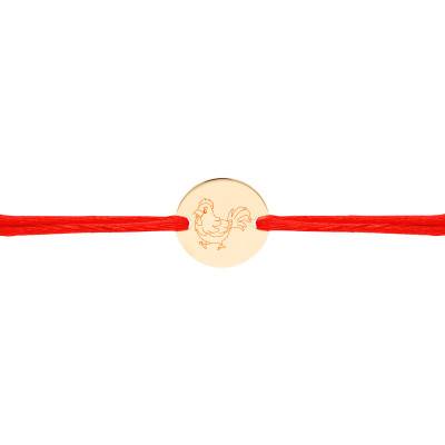 Yellow Gold-Plated Chinese Zodiac Rooster Sign Medal Cord Bracelet, Adjustable Length - Lumiosa