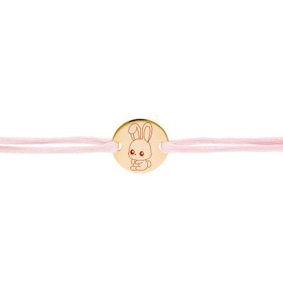 Bracelet Cordon Médaille Signe Chinois Lapin Plaqué Or Jaune, Longueur Ajustable - Lumiosa