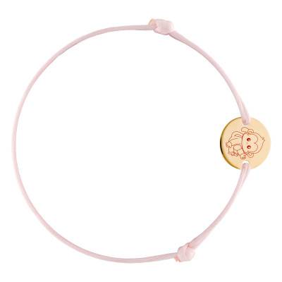 Yellow Gold-Plated Chinese Zodiac Monkey Medal Cord Bracelet, Adjustable Length - Lumiosa
