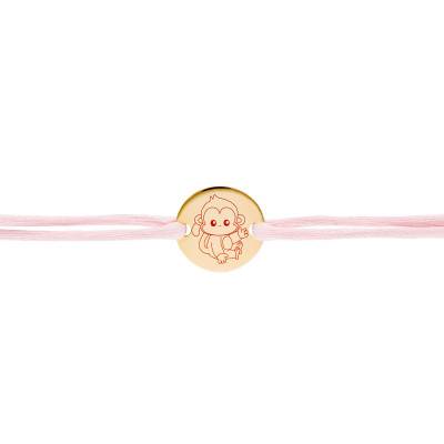 Yellow Gold-Plated Chinese Zodiac Monkey Medal Cord Bracelet, Adjustable Length - Lumiosa