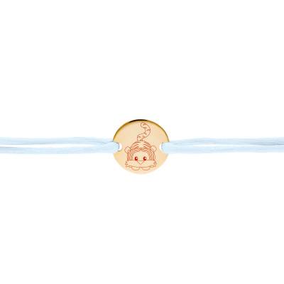 Bracelet Cordon Médaille Signe Chinois Tigre Plaqué Or Jaune, Longueur Ajustable - Lumiosa
