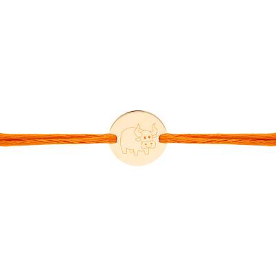 Yellow Gold-Plated Chinese Zodiac Ox Sign Cord Medal Bracelet, Adjustable Length - Lumiosa