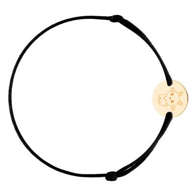 Yellow Gold-Plated Chinese Zodiac Goat Medal Cord Bracelet, Adjustable Length - Lumiosa
