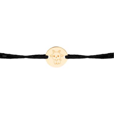 Yellow Gold-Plated Chinese Zodiac Goat Medal Cord Bracelet, Adjustable Length - Lumiosa
