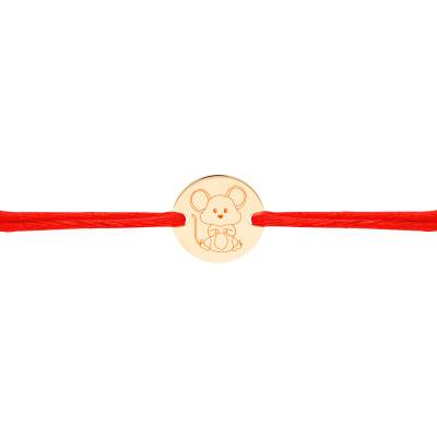 Yellow Gold-Plated Chinese Zodiac Rat Sign Cord Bracelet with Medal, Adjustable Length - Lumiosa