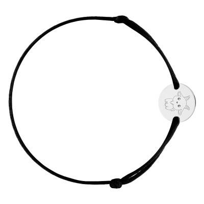 Bracelet Cordon Médaille Signe Chinois Chèvre en Argent 925, Longueur Ajustable - Lumiosa