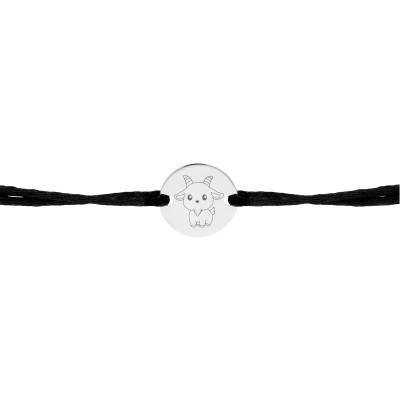 925 Silver Chinese Zodiac Goat Sign Cord Bracelet with Medal, Adjustable Length - Lumiosa
