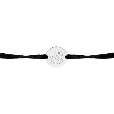 925 Silver Adjustable Cord Bracelet with Chinese Zodiac Snake Medal - Lumiosa