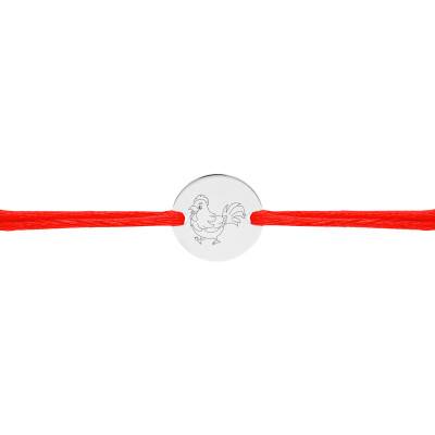 925 Silver Chinese Zodiac Rooster Medal Cord Bracelet, Adjustable Length - Lumiosa