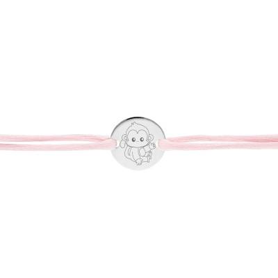 Bracelet Cordon Médaille Signe Chinois Singe en Argent 925, Longueur Ajustable - Lumiosa
