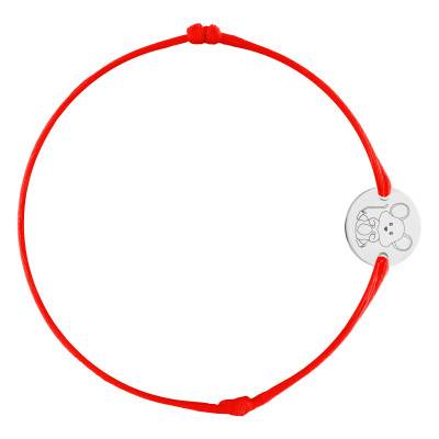 Bracelet Cordon Médaille Signe Chinois Rat en Argent 925, Longueur Ajustable - Lumiosa