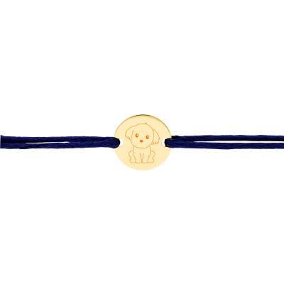 Bracelet Cordon Médaille Signe Chinois Chien Plaqué Or Jaune, Longueur Ajustable - Lumiosa