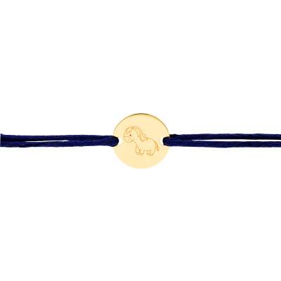 Yellow Gold-Plated Chinese Zodiac Horse Medal Cord Bracelet, Adjustable Length - Lumiosa