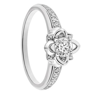 Bague Solitaire Lotus Forever Or blanc 750 et Diamants - Ponce