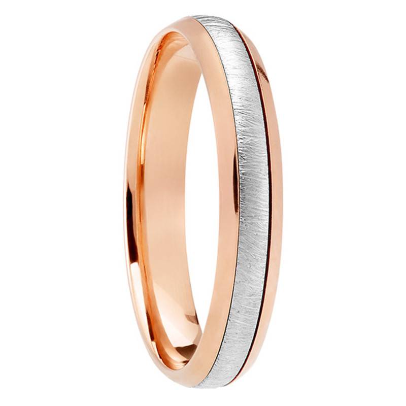 750 Rose & White Gold Two-Tone Domed Comfort-Fit Wedding Ring - Ponce