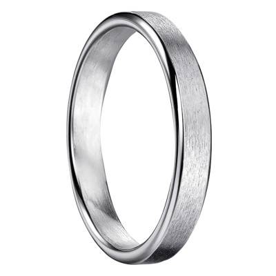 Alliance Ruban Standard Biseauté Brossée Mate en Or Blanc 750, Largeur 4 mm - Ponce