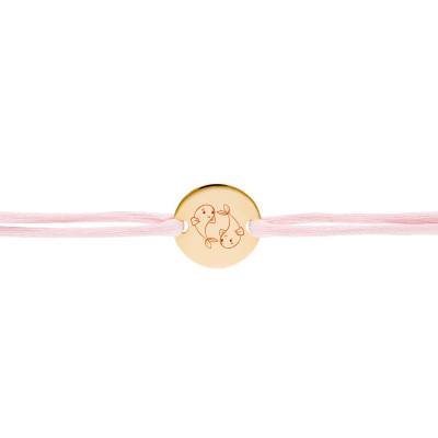 Bracelet Cordon Médaille Zodiaque Poissons Enfantins Plaqué Or Jaune, Longueur Ajustable - Lumiosa