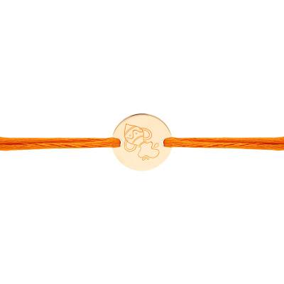 Children's Yellow Gold-Plated Aquarius Zodiac Cord Bracelet with Medal, Adjustable Length - Lumiosa