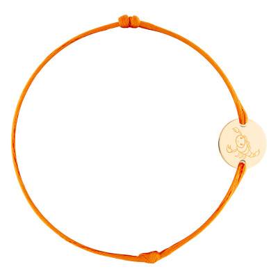 Bracelet Cordon Médaille Zodiaque Scorpion Enfantin Plaqué Or Jaune, Longueur Ajustable - Lumiosa