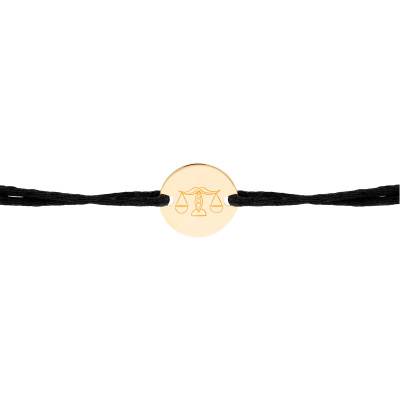Bracelet Cordon Médaille Zodiaque Balance Enfantin Plaqué Or Jaune, Longueur Ajustable - Lumiosa