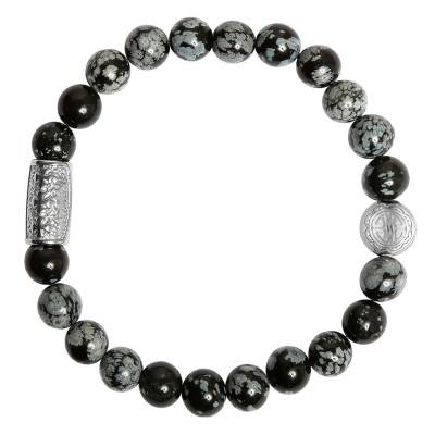 Bracelet Bouddha Obsidienne Flocon de Neige, Longueur 19,5 cm ou 20,5 cm - Lauren Steven