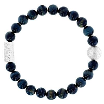 Bracelet Oeil de Tigre Bleu & Buddha Argenté - Lauren Steven