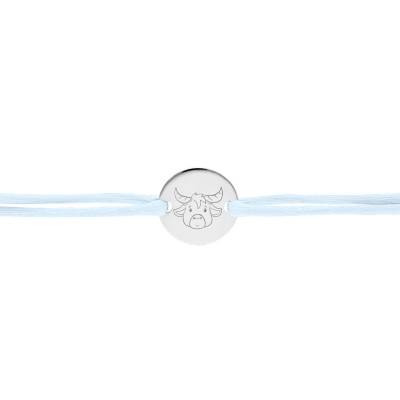 Children's 925 Silver Taurus Zodiac Cord Bracelet with Medal, Adjustable Length - Lumiosa