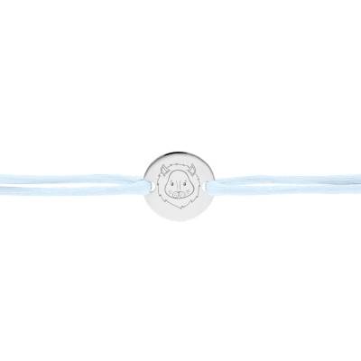 Bracelet Cordon Médaille Zodiaque Lion Enfantin en Argent 925, Longueur Ajustable - Lumiosa