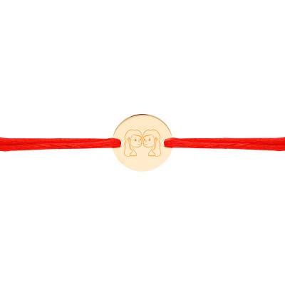Bracelet Cordon Médaille Zodiaque Gémeaux Enfantins Plaqué Or Jaune, Longueur Ajustable - Lumiosa