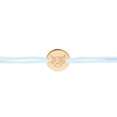 Bracelet Cordon Médaille Zodiaque Taureau Enfantin Plaqué Or Jaune, Longueur Ajustable - Lumiosa