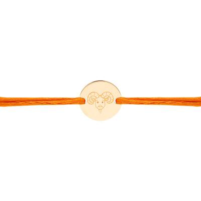 Bracelet Cordon Médaille Zodiaque Bélier Enfantin Plaqué Or Jaune, Longueur Ajustable - Lumiosa