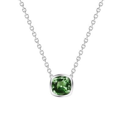 750/1000 White Gold & Cushion Green Tourmaline Necklace, Length 38 cm to 45 cm - Ocarat