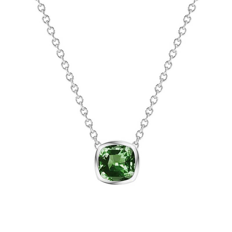 750/1000 White Gold & Cushion Green Tourmaline Necklace, Length 38 cm to 45 cm - Ocarat