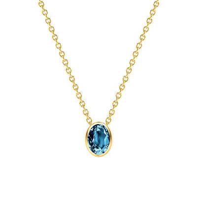 Oval 750 Yellow Gold & London Blue Topaz Necklace, Length 38 cm to 45 cm - Ocarat