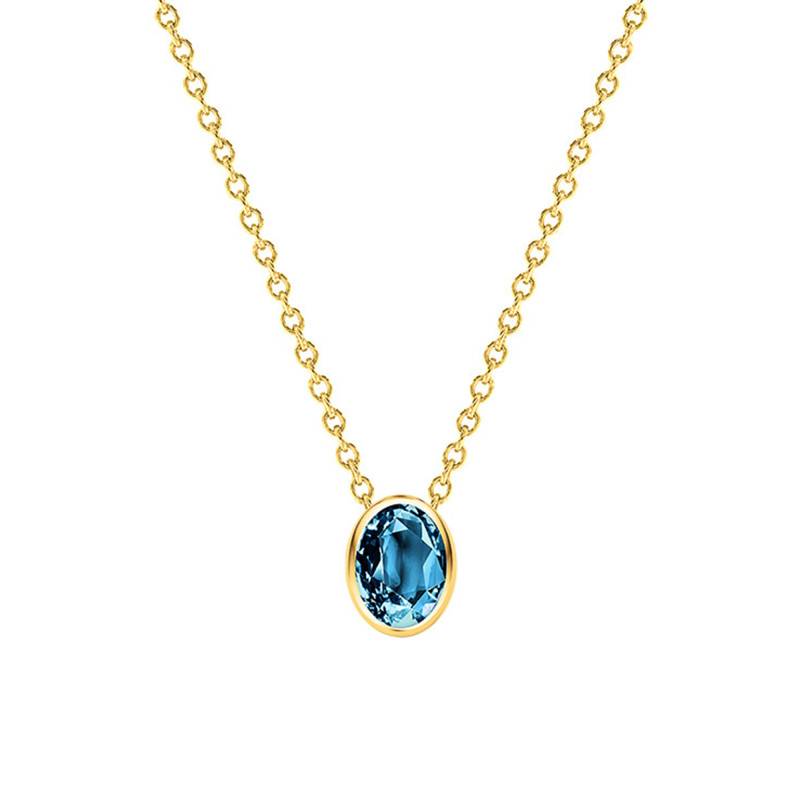 Oval 750 Yellow Gold & London Blue Topaz Necklace, Length 38 cm to 45 cm - Ocarat
