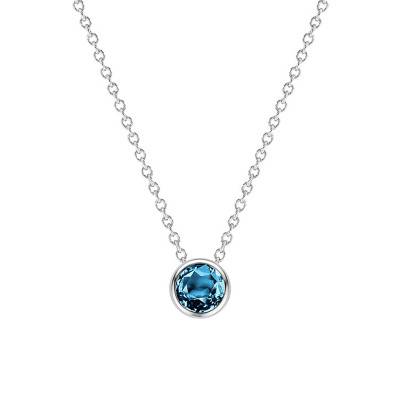Collier Topaze Blue London Rond en Or Blanc 750, Longueur 38 cm à 45 cm - Ocarat